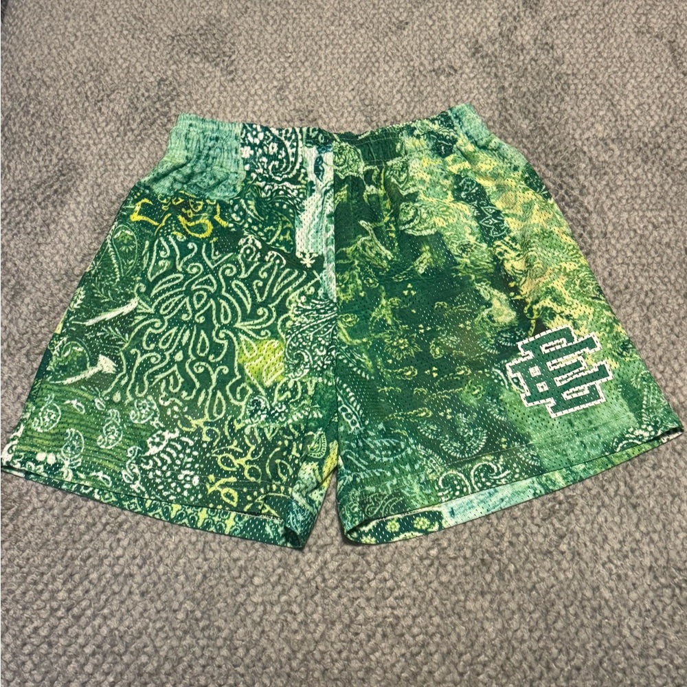 Eric Emanuel Green and White Patterned Shorts 100% AUTHENTIC STEAL